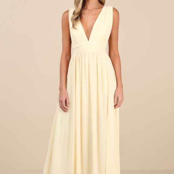 Lulus Heavenly Hues Pale Yellow Maxi Dress - Size L - Picture 1 of 2